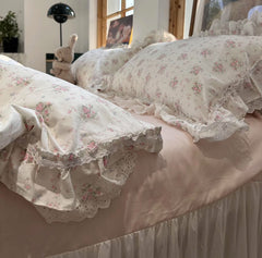 YICKYUE  -  Romantic sweet pink floral rose bedding set,twin full queen ruffled lace cotton home textile bedspread pillow case duvet cover