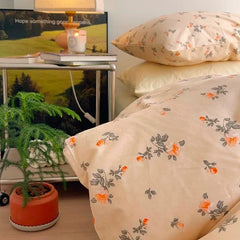 Yickyue Chic Shabby Floral Duvet Cover with Bed Sheet Pillowcases Twin Queen Family Soft 100%Cotton Floral Bedding Set for Girls Women