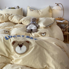 Yickyue High Quality Lovely Bear Embroidered Bedding Set Cute Sheep Pattern Duvet Cover Set with Sheets Quilt Cover Pillowcase Bed Sets