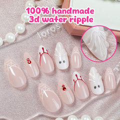 YICKYUE  -  24pcs White French False Nails Cute Spider Diamond Decor Halloween Press on Nails Wearable Ins Simple Style Fake Nail Tips