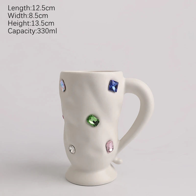 YICKYUE  -  Diamond Coffee Cups Mugs Matte Ceramics Coffee Mugs Cup Creative Breakfast Mug Unique Gifts for Girlfriend Birthday 330ML