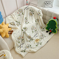 YICKYUE  -  Printed Autumn Winter Warm Throw Blankets Soft Coral Fleece Warmth Thicken Bedspread Imitation Lambswool Sofa Bed Cover Blanket