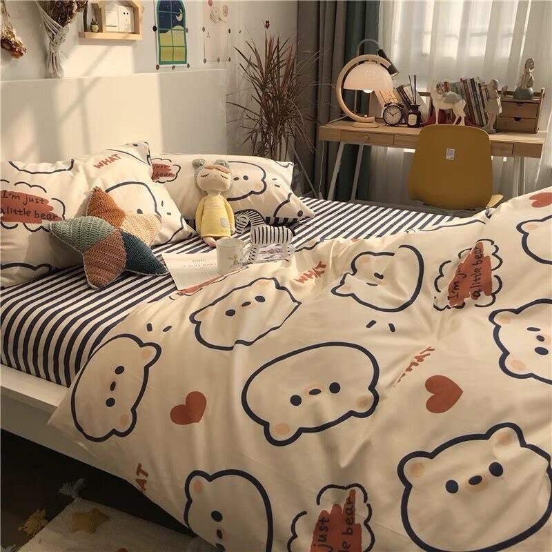 Cartoon small floral 4-piece quilt cover printed quilt cover multi-piece bedroom quilt cover bedspread pillowcase cute bed set