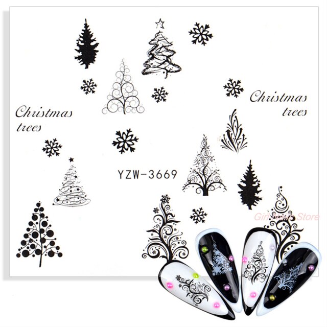 Christmas Nail Sticker Santa Claus Elk Snowman Gift Xmas Cartoon Winter Decal Nail Art Decor Water Sticker