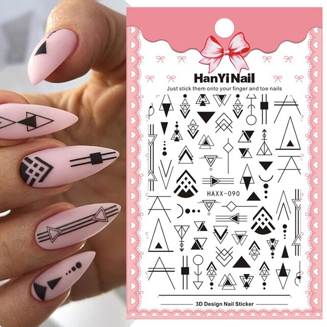 Black White Design 3D Nail Stickers Geometric Self-adhensive Slider Flower Leaf Transfer Stickers for Nails Tip Abstract Wrap