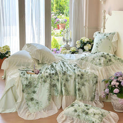 YICKYUE  -  French Romantic Lace Ruffles Princess Lyocell Eucalyptus Fiber Summer Quilt Bedding Set Summer Comforter Pillowcases Bed Sheet