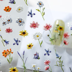 1pc Hawaiian Plumeria Nail Art Stickers Embossed Sunflower 5D Adhesive Slider Sticker Frangipani Flowers Nail Art Decorations