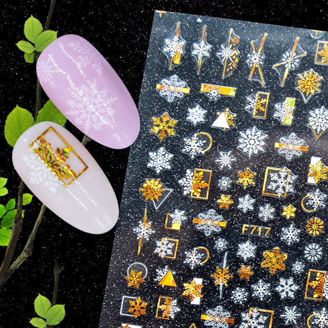 Snowflake 3D Stickers for Nails Merry Christmas Nail Sticker Foil Decals New Year Nail Art Decorations Manicure Accessories