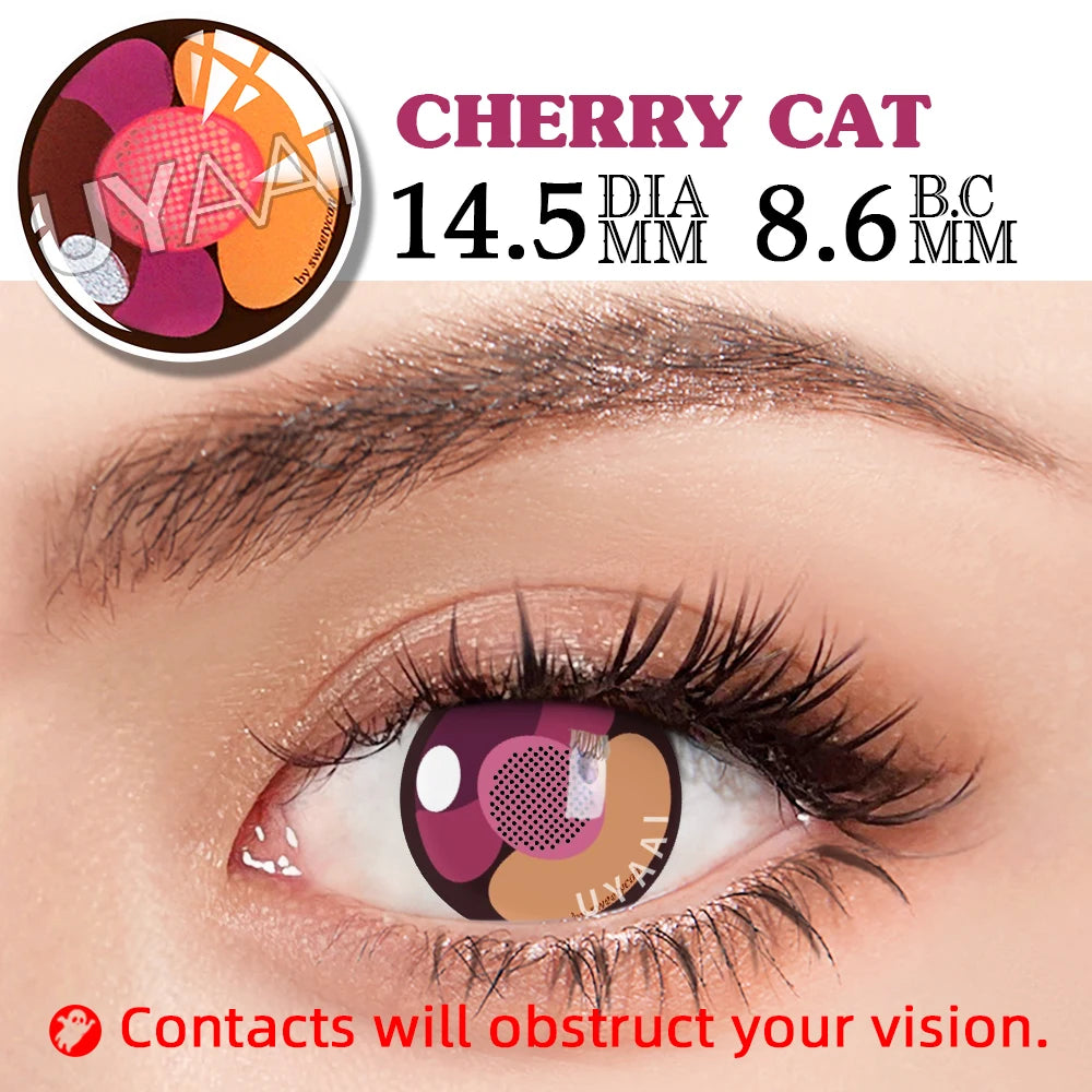 YICKYUE  1 Pair Pink Lenses Anime Accessories Color contact lenses for Eyes Nezuko Coslay Lenses Anime Lenses Halloween Lenses