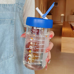 Yickyue 280/550/750ml Cute Glass Water Bottle With Tea Infuser Filter Straw Kawaii Portable Juice Cold Drinks School Drinking Bottle Cup