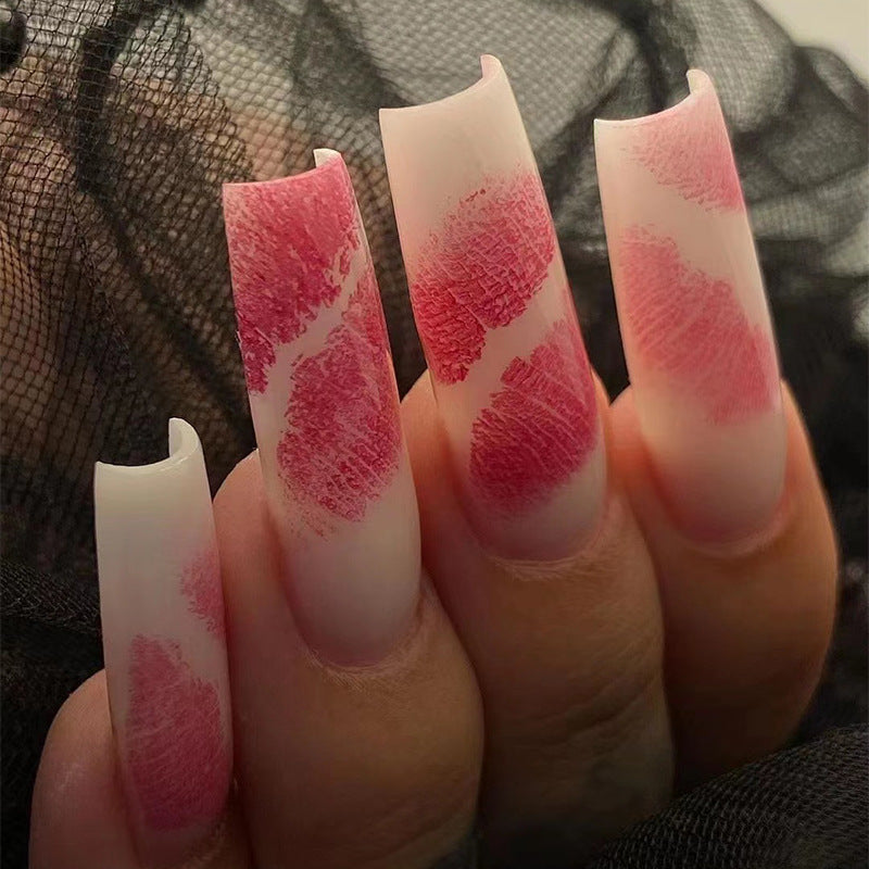 YICKYUE  -  24pcs Almond Fake Nails Red Love Heart Pattern Artificial Nail Patch for Girl Women Wearable Fake Nails Valentine's Day Gifts
