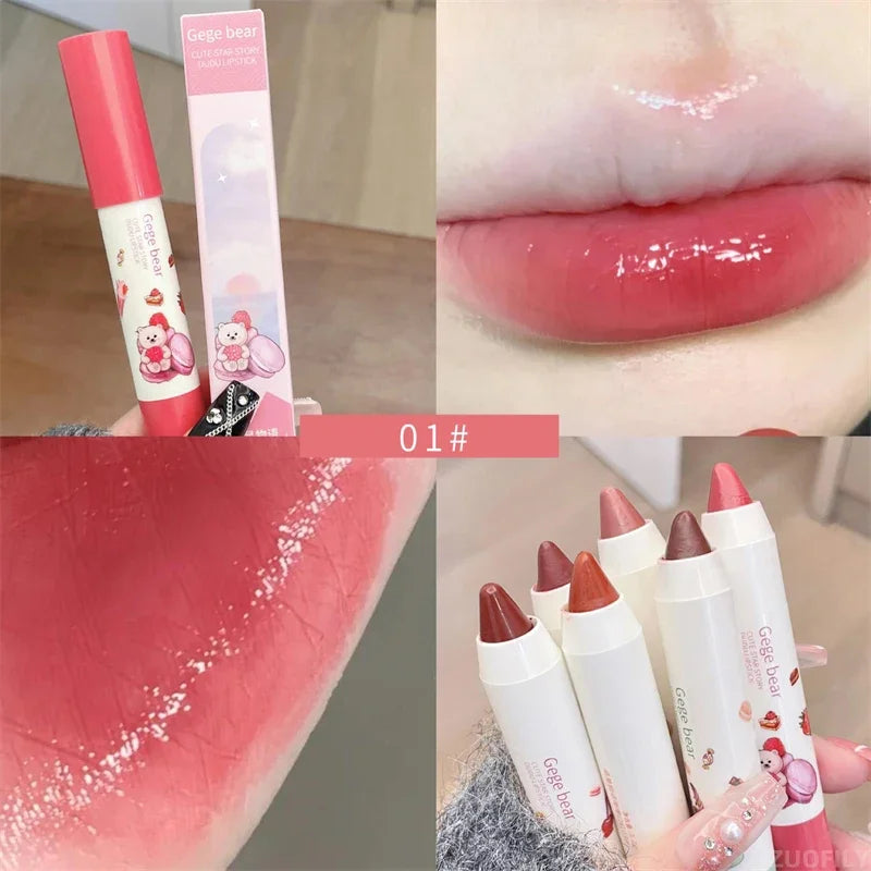 YICKYUE  -  6 Colors Cute Bear Crayon Lipstick Moisturizing Lip Gloss Waterproof Long Lasting Lip Makeup Sexy Silky Glitter Lipstick Makeup