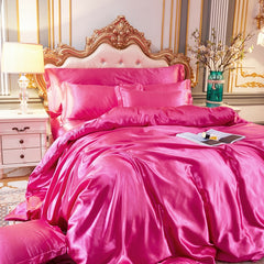 Yickyue - Home Textile Satin Silk Solid Color Duvet Cover Sheet 4 Pcs Set
