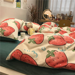 Cartoon small floral 4-piece quilt cover printed quilt cover multi-piece bedroom quilt cover bedspread pillowcase cute bed set