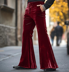 Hearujoy High Street Velvet Flared Pants For Men Vintage Slim Fit Suit Trousers Spring Autumn Fashion Comfort and Soft Pant Streetwear
