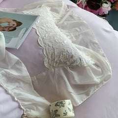 YICKYUE  -  French Style Bedding Set Princess Duvet Cover Set Cotton  Chiffon Lace Ruffle Comforter Sets Luxury Girls Wedding