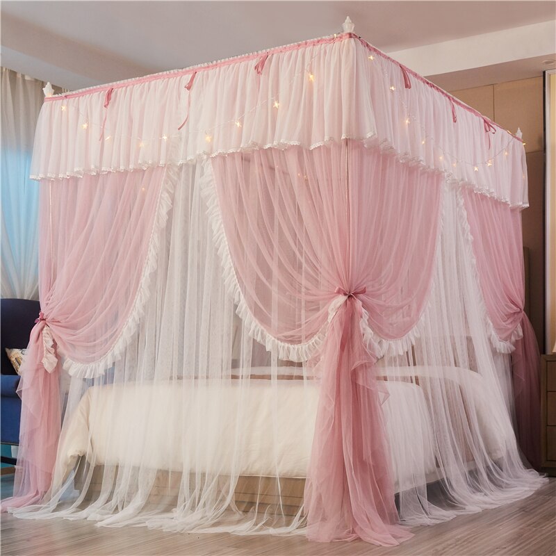 Luxury Double-deck Romantic Lace Princess Style Floor-standing mosquito net Suitable for 1.2m 1.5m 1.8m 2m Bed Room Decoration
