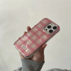 YICKYUE  For iPhone 16 15 14 13 12 11 Pro Max 7 8 Plus X XS Cute Dopamine Color Block Match Plaid Clear Phone Case Pink Tartan Soft Cover