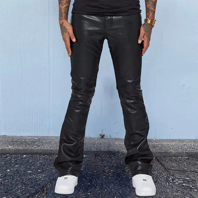 Hearujoy New Fashion Men PU Leather Pants Vintage Slim Fit  Straight Trousers Spring Autumn Casual Streetwear Skinny Long Pant Male