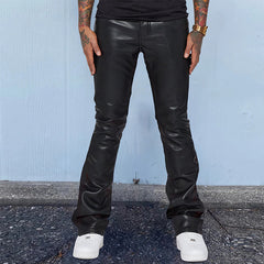 Hearujoy New Fashion Men PU Leather Pants Vintage Slim Fit  Straight Trousers Spring Autumn Casual Streetwear Skinny Long Pant Male