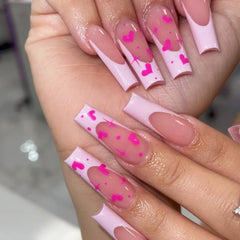 YICKYUE  -  Blue Gradient Sequin Rhinestone Long Ballet Fake Art Nail Pink Love Heart Valentine White False Nail Press on Nail Glue Manicure