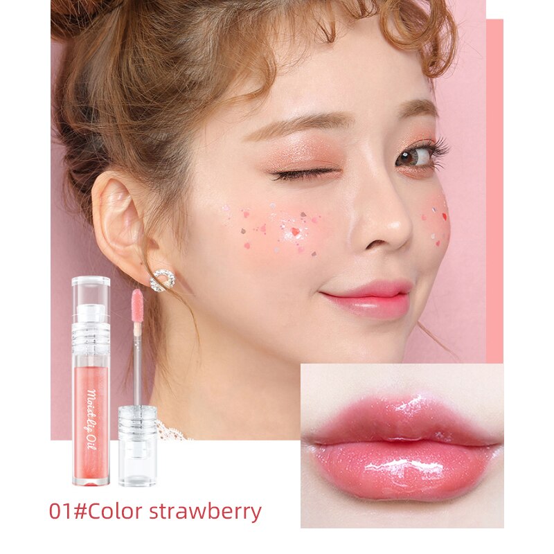 Summer Mirror Lip Gloss Glass Transparent Lipstick Strawberry Fruity Lipgloss Repair Moisturizing Plumping Lips Makeup Cosmetics