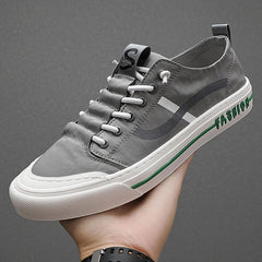 YICKYUE  -  Spring and Autumn New Low-top White Green Casual Stripe Fashion Trend Leather Canvas Casual Shoes