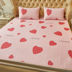 Cartoon Printed Summer Cooling Bed Mat Thai Latex Filing Cool Ice Silk Bed Sheet Set Queen Cools Mattress Pad with Elastic Band