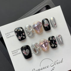 Yickyue 10Pcs Set White Butterfly Handmade Press On Nails Long Ballet Decoration Pearl False Nails Wearable Manicure Fake Nails Tips Art