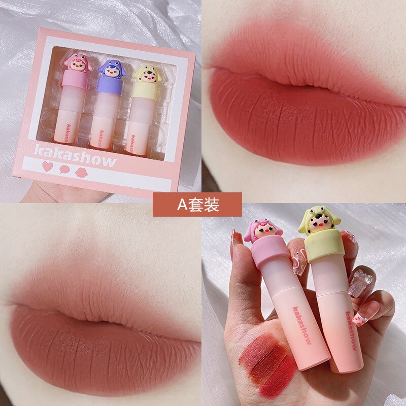 kakashow Cute Lip Mud Set Box Lip Glaze Set Velvet Matte Matte Surface White Not Easy to Dip Cup Lipstick