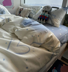 Yickyue -  Lovely cartoon rabbit heart blue bedding set,twin full queen cute sweet cotton home textile bed sheet pillow case quilt cover