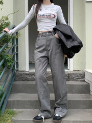 YICKYUE  -  SM 3Colors Korean Women Spring Causul Cotton High Waist Long Pants Female Wide Leg Long Straight Trousers Womens (X3010