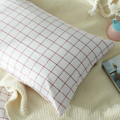 YICKYUE  -  Fresh bedroom set vintage style washed cotton fabric white plaid duvet cover bedding sets 3/4pcs bed linen red fitted sheet