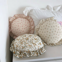 YICKYUE  -  Nordic Style Cotton Ruffled Pillow Small Fresh Floral Sweet Ruffles Chair Cushion Stuffed Home Sofa Bed Car Waist Pillow Decor