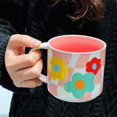 450ml Creative Mug Candy Color Coffee Milk Cup Hand-painted Couple Office Home Drinking Cup Microwave Safe Random Color