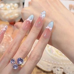 YICKYUE  -  10pcs Handmade Press on Nails Leopard Print Blue Cat Eye Fake Nail Tips Wearable Detachable Spice Girls Long Almond False Nails