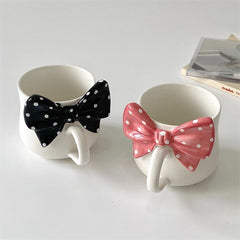 YICKYUE  -  French Girl Heart Ins Niche Design Ceramic Mug Cute Bow Coffee Cup Home Heat-resistant Breakfast Milk Cup Business Gift Cup