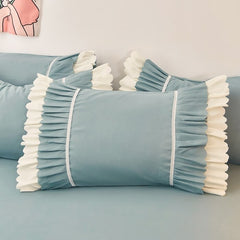 1 Piece Pillow Case Cover Gray Green Pink Yellow Double Ruffles Princess Style Pillowcases Bedroom Use Pillow Cases 48cm*74cm