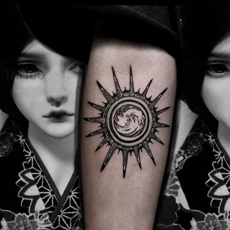 Waterproof Temporary Tattoo Stickers Sun Wave Flash Tattoo Arm Body Art Fake Tattoo