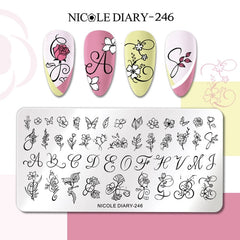 NICOLE DIARY Lines Maple Leaf Nail Stamping Plates Autumn Fall Leaves Image Printing Stencils DIY Stamp Templates All For Nails