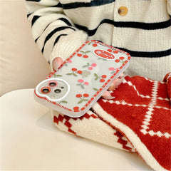 Lovely Cherry Strawberry Phone Case For iPhone 11 12 13 Pro Max XR XS Max X Love Heart Camera Protection Clear Silicone Bumper