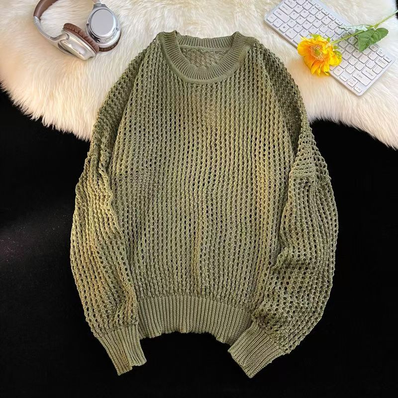 Hearujoy Hollow Hole Men Women knitted Tshirts High Street Fashion Loose Long Sleeved Top Autumn Sexy Mesh Knit Sweater Pullover Unisex