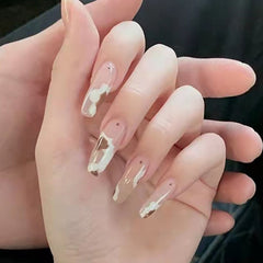 Long Coffin False Nails Art Wearable Press On Fake Nails Tips Nude Dapple 24pcs/box With Wearing Tools As Gift