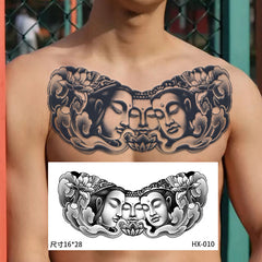 YICKYUE  -  Waterproof Long Lasting Temporary Tattoo Stickers Breast Chest Sexy Large Fake Tattoos Herbal Juice Ink Adult Body Art Painting