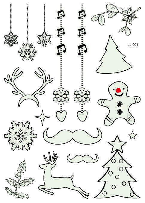 Christmas Luminous Tattoo for Children Cute Design Glow Sticker Face Arm Leg Body Art Tattoo 210*150Mm