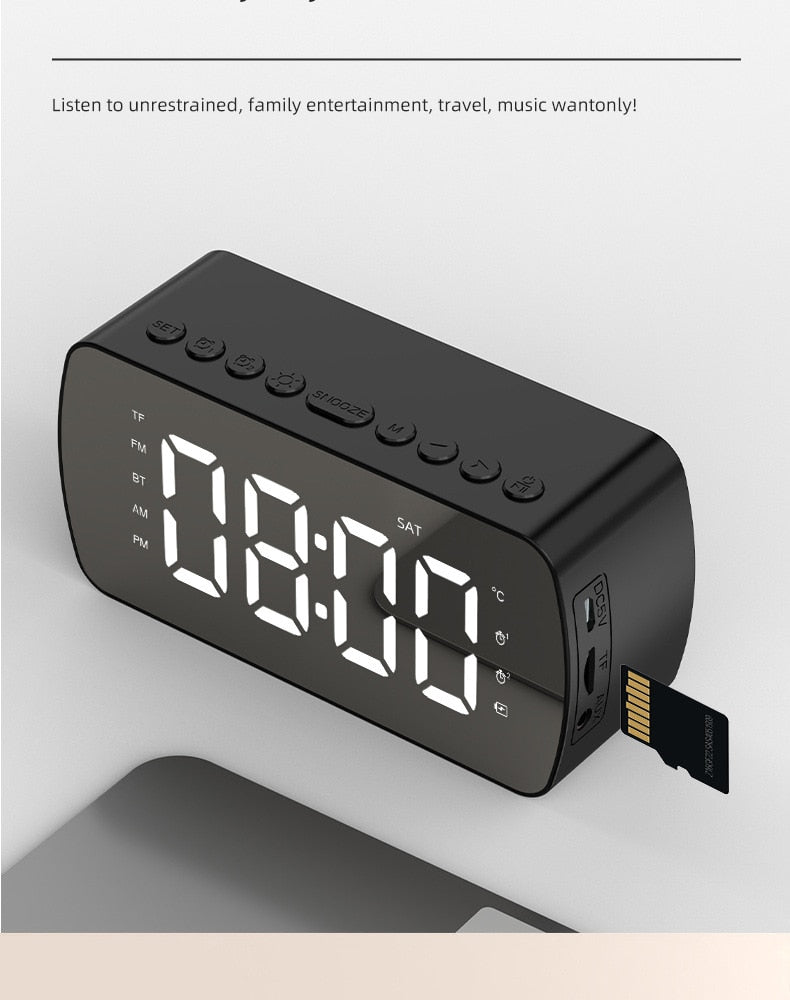 Bluetooth Speaker Mirror Mini Wireless Stereo alarm clock music player Surround Support TF Card FM Radio Subwoofer Loudspeaker
