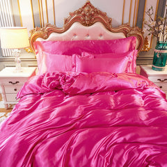 Yickyue - Home Textile Satin Silk Solid Color Duvet Cover Sheet 4 Pcs Set