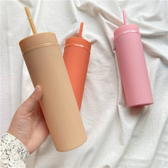 Ins Summer Cute Macaron Water Bottle With Straw Plastic Straw Cup Girl Milk Tea Coffee Cups Portable Cold Drink Water Bottle
