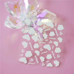 Rose Acrylic Engraved Nail Sticker White 3D Elegant Lace Charm Design Women Hand DIY Nail Art Decoration Decals Party Beauty