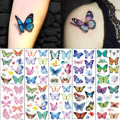 Yickyue 3D Temporary Tattoo Sticker Colorful Butterfly Flower Pattern Fake Tattoo Stickers For Women Body Leg Arm Art Waterproof Tattoo